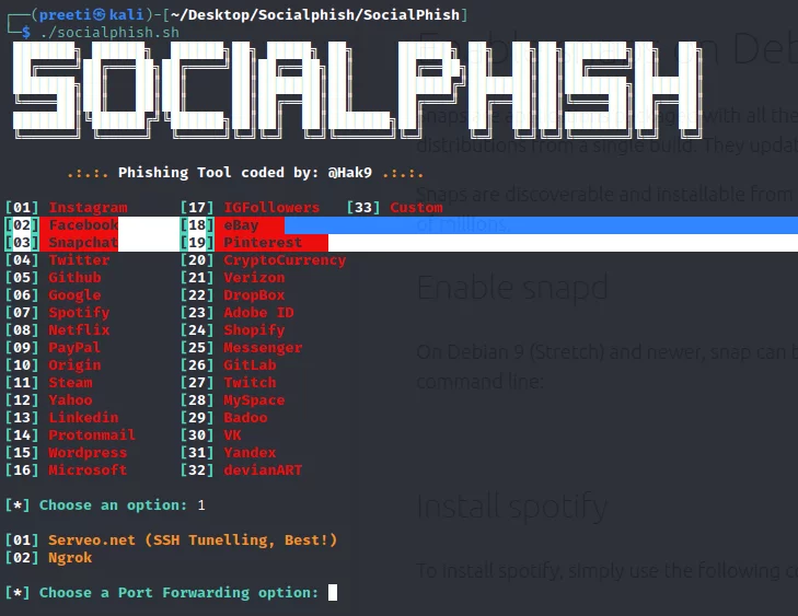 An example interface for selecting phishing-page templates.